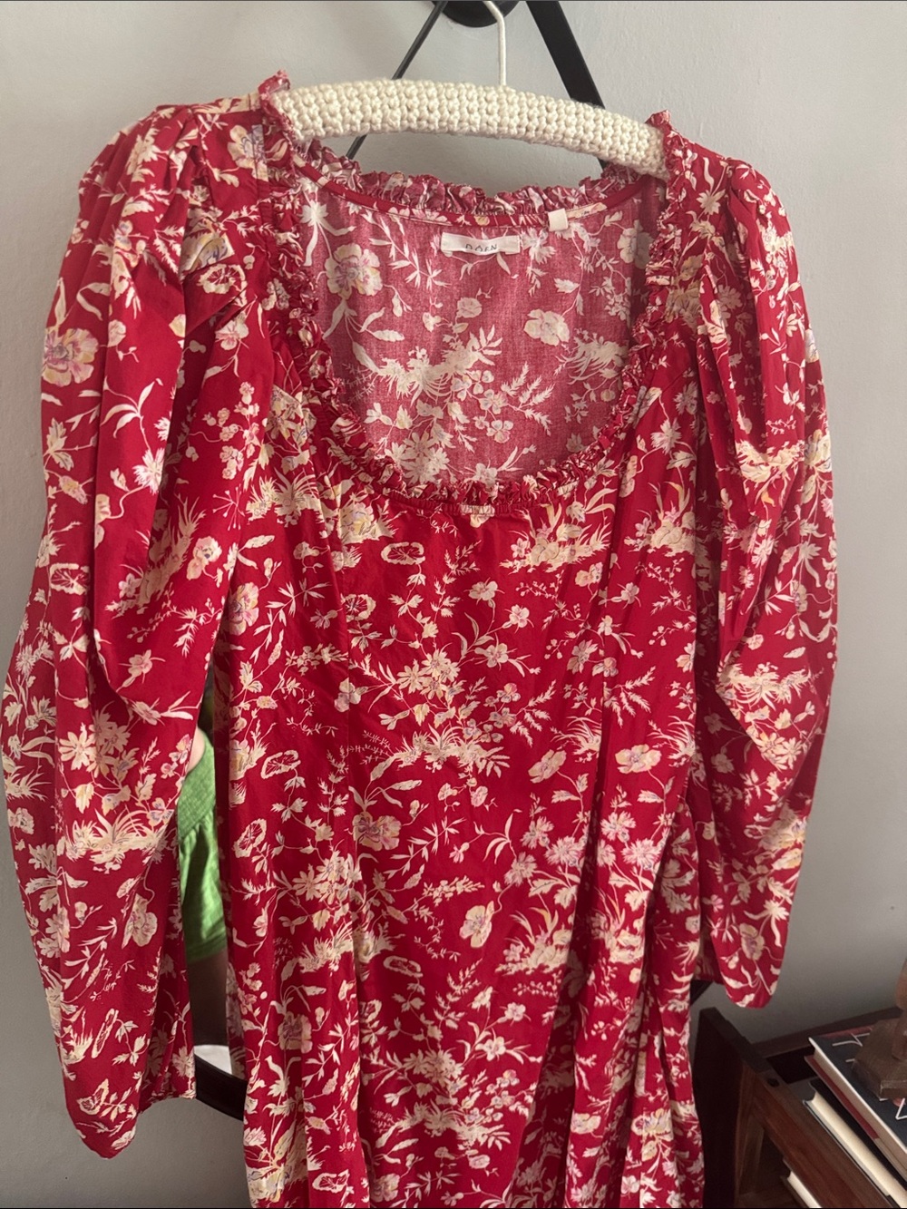 Doen Acton Babydoll Red Floral Maxi Dress with Cream Print